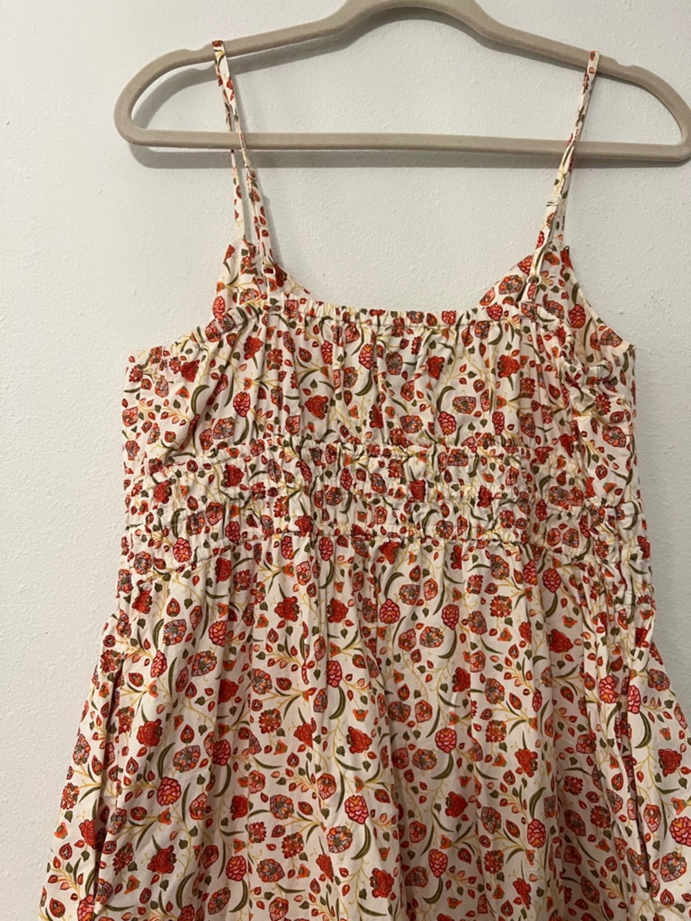 Old Navy Cream Midi Sundress with Red Floral Print Spaghetti Strap size Large - Picture 4 of 9